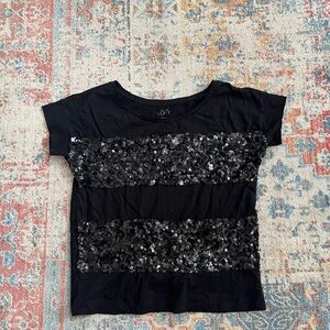 Loft sequin black cap-sleeve cotton T-shirt
